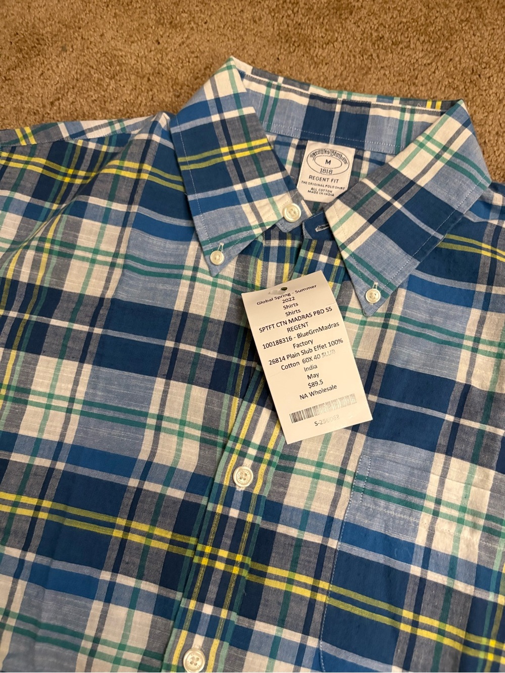 Brooks Brothers Button Up Shirt Men’s M Blue Plaid Regent Fit Short Sleeve NEW